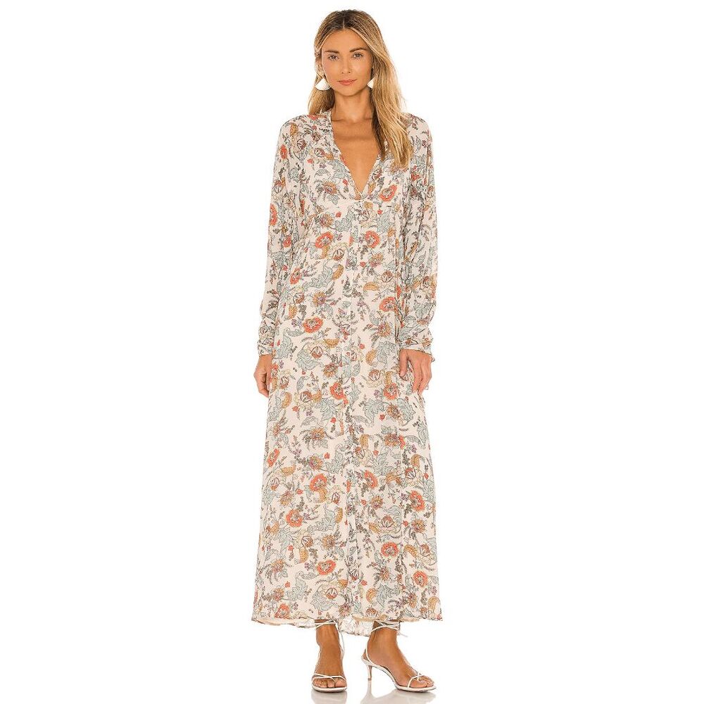 Free People Tea Combo Earthfolk Long Sleeve Maxi Dress Women's Size Medium
